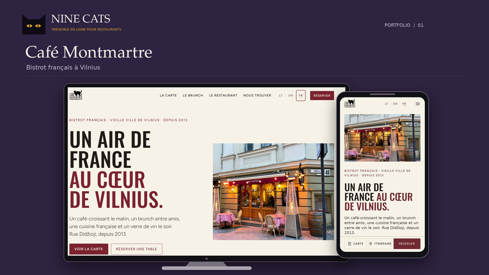 Site du Café Montmartre sur ordinateur et téléphone